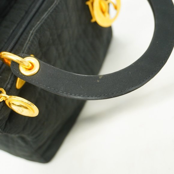 Christian Dior Handbag Cannage Lady Nylon Black Women's - Picture 12 of 14